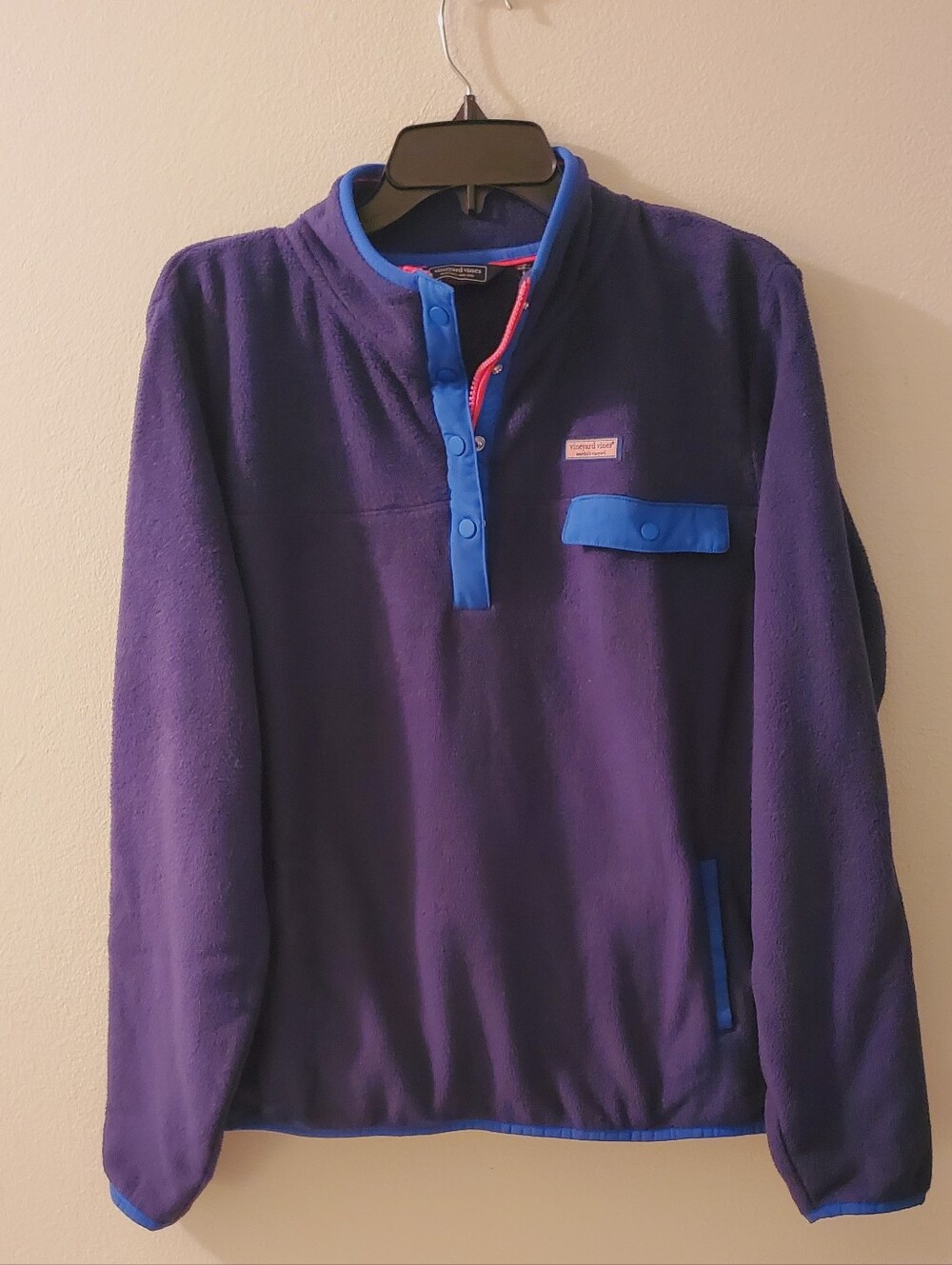 Vineyard Vines Women's Navy Fleece Quarter Zip Snap Pullover Size Large